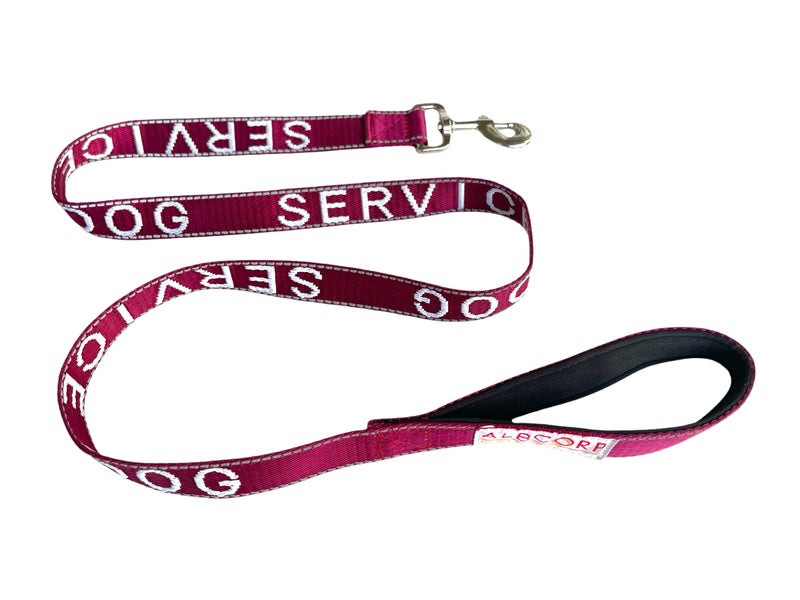 Albcorp Service Dog Leash - Embroidered- with Padded Neoprene Handle and Reflective Threads, 4 Feet, for Harnesses, Vests or Collars, Maroon - Image 5